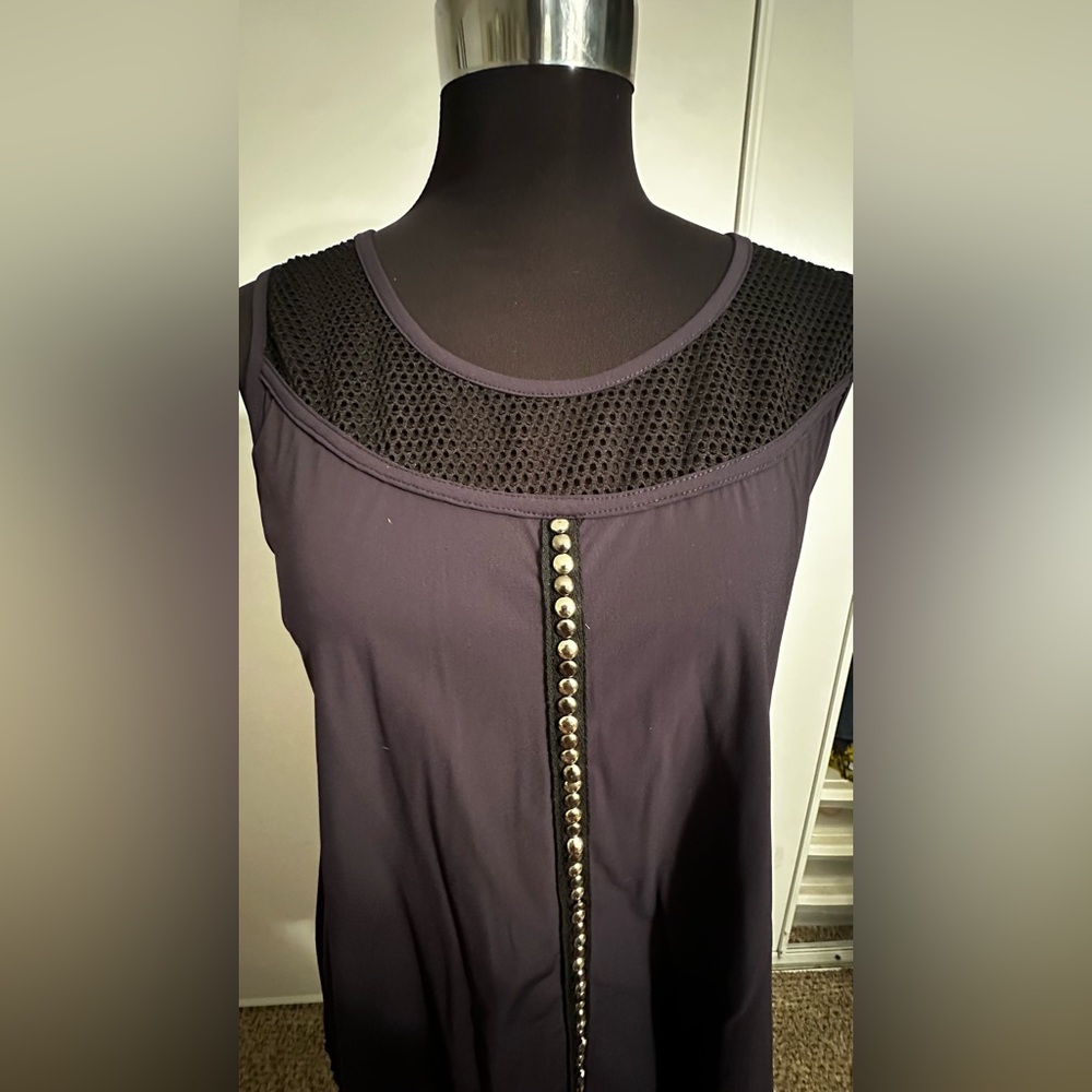 Navy, very light evening dress with Mesh and delicate metallic studs